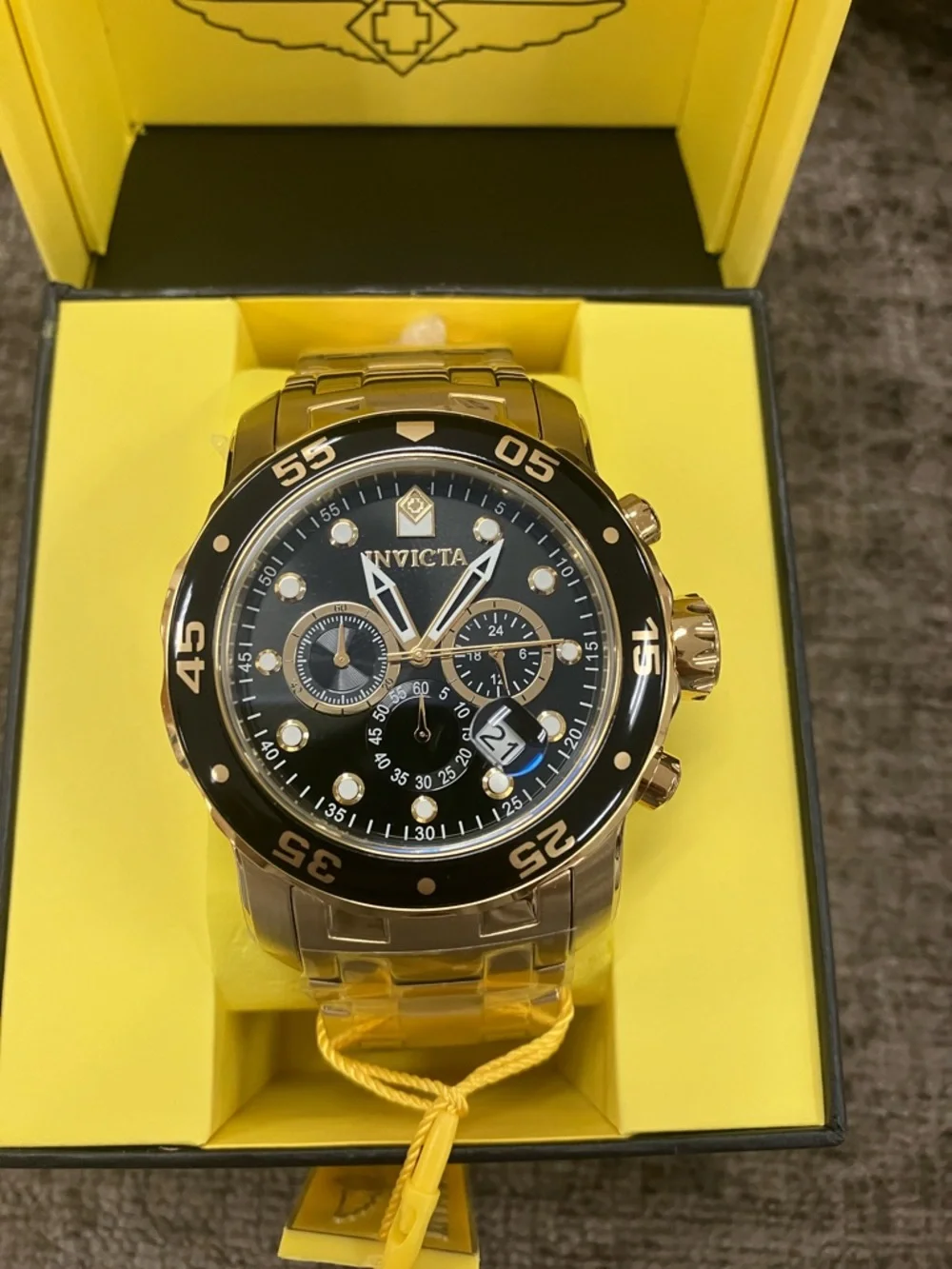 Invicta Gold and Black Stainless Steel Chronograph Watch